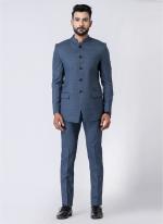 Polyester Tr Light Blue Party Wear Pattern Pc Readymade Jodhpuri Suit